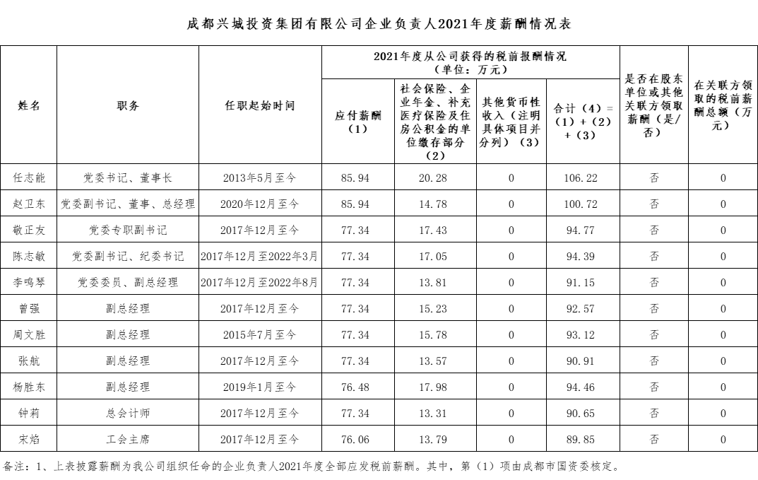 星空手机官网入口企业负责人2021年度薪酬情况表