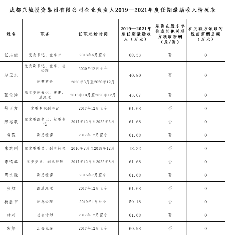 星空手机官网入口企业负责人2019—2021年度任期激励收入情况表
